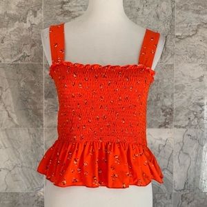 Urban outfitters red smocked peplum tank top